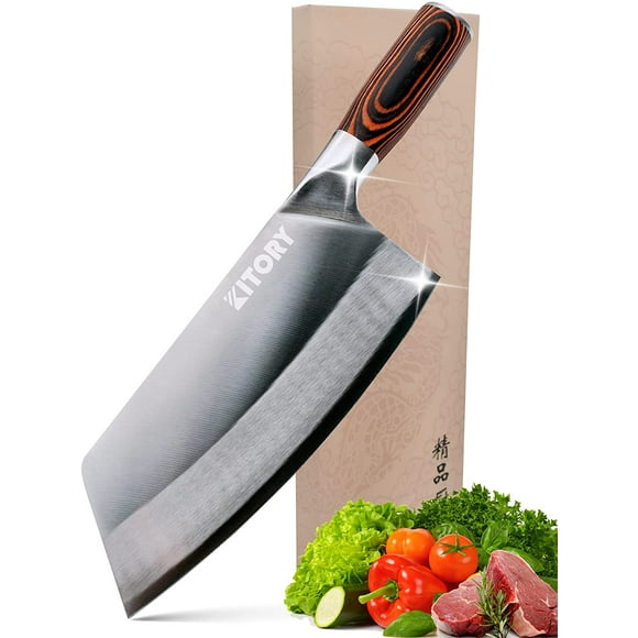KITORY Forged Cleaver Knife 7'' Handmade Vegetable and Meat Cleaver Butcher Knife High Carbon Steel Full Tang Blade, Ergonomic Pear Wood Handle, Chef Knife Kitchen Knife for Home Kitchen or Restaurant