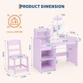 thumbnail image 3 of AKDSteel Kids Vanity Table and Chair Set with Mirror and Lights, Purple Makeup Vanity Desk with Drawer and Open Storage Shelves, 3 of 7