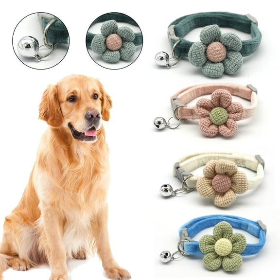 Walbest Kitten Dog Collar with Bell - Safe Breakaway Cat Collar, Pattern Flower Adjustable Personalized Cat Collar with Bells and Pendants Set