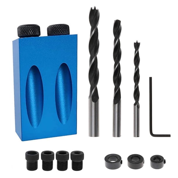Guías de carpintería de madera Herramienta de ángulo de articulación Localizador de carpintería - 14 plantillas de orificios de bolsillo de 15 grados para carpintería Accesorio de orificio inclinado Brocas de 6/8/10 mm Plantilla de taladro de tornillo de clavija Kit de carpintería Carpinteros Rojo Verde MX-0129837FYD