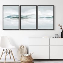 PixonSign Canvas Print Wall Art Set Abstract Blue and Gray Rolling Hills Geometric Wilderness Illustrations Modern Art Rustic Landscape Pastel for Living Room, Bedroom, Office - 16"x24"x3 Black
