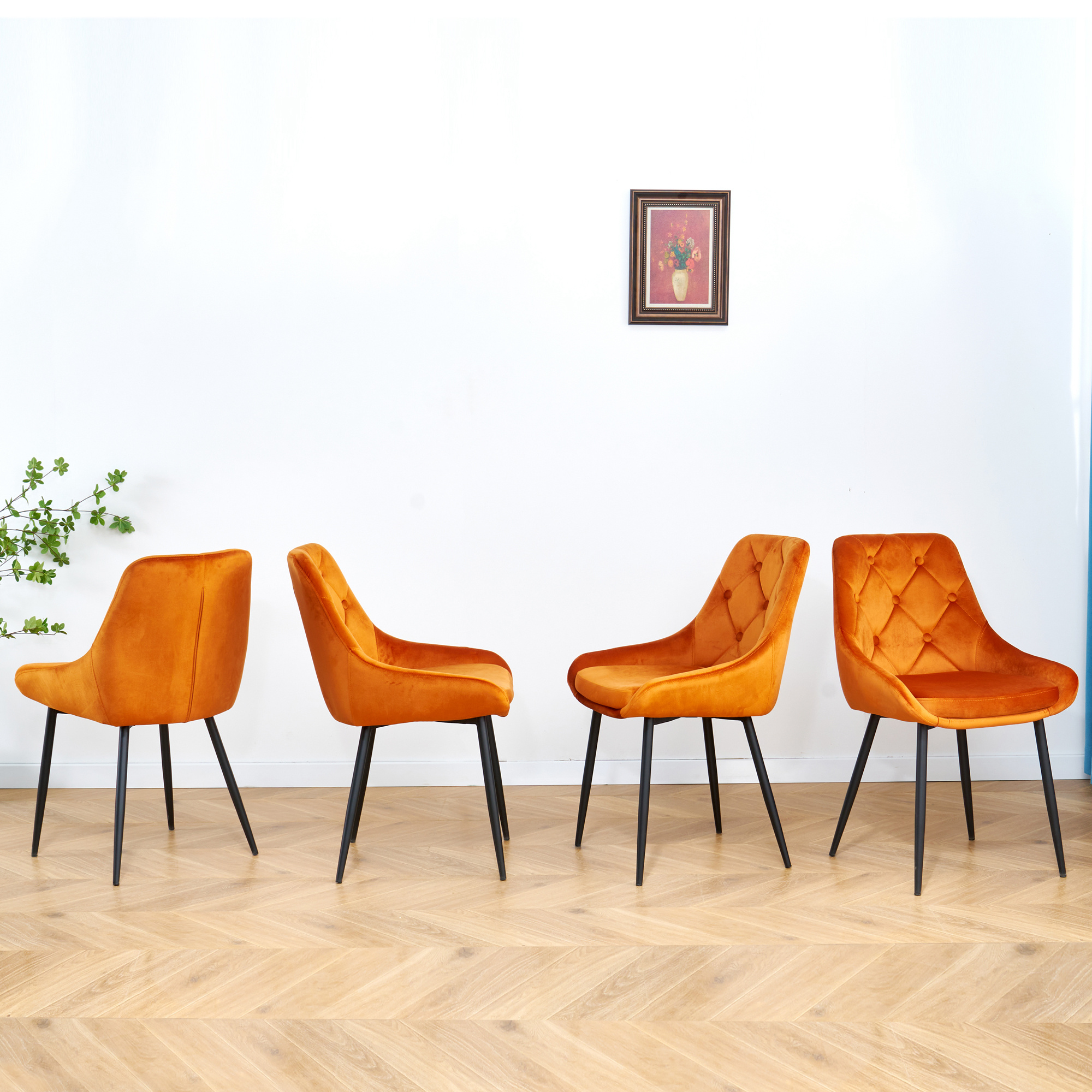 LANTRO JS Modern Orange Velvet Dining Chairs, Fabric Accent Upholstered