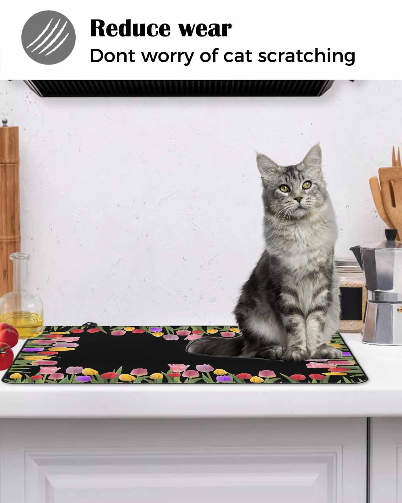 Large Induction Cooktop Protector Mat Easter Tulip Stove Top Covers for Electric Stove, Spring Watercolor Country Flower Plant Decorative Stove Burner Cover Mats, Glass Top Stove Cover