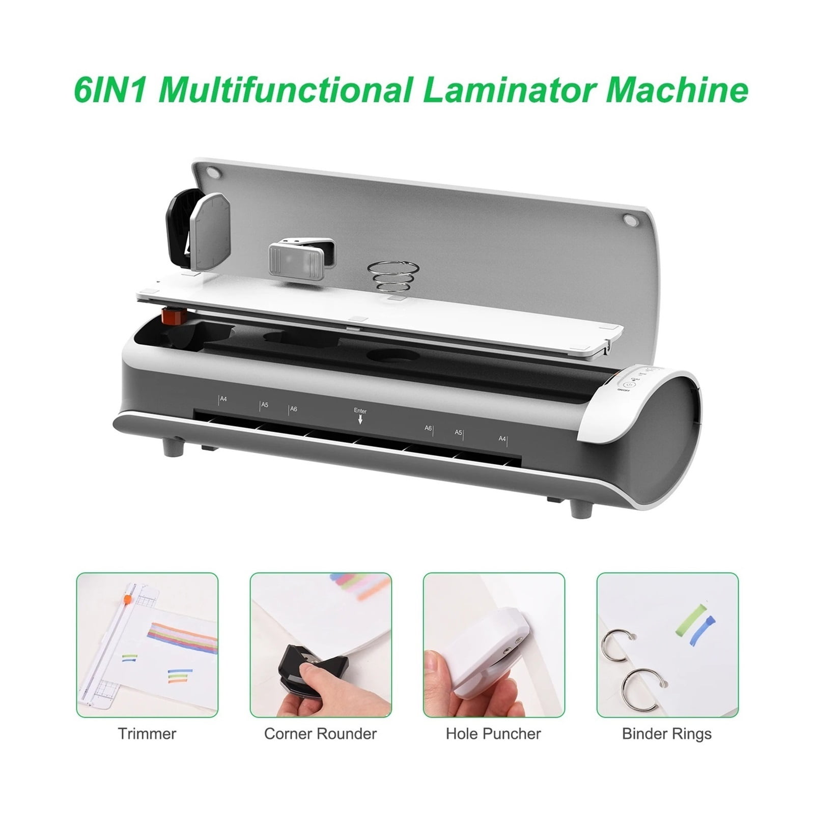 SL988 Desktop A4 Laminator Machine Set Hot And Cold Lamination 2 Roller System With Paper Cutter Rounder Hole Puncher