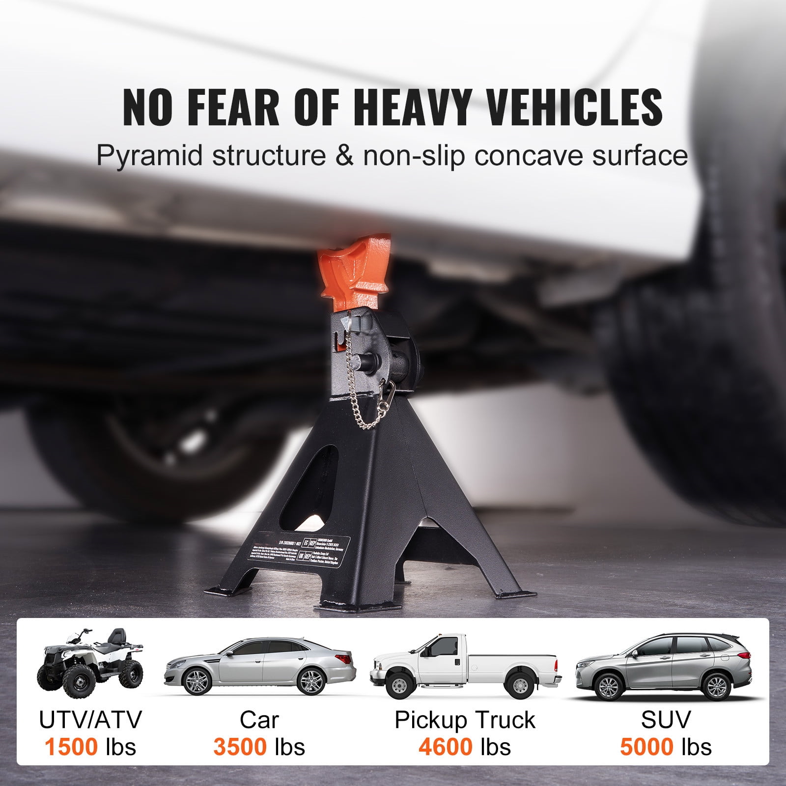 VEVOR Jack Stand 3T (6,000 lbs) Capacity Steel Adjustable 10.8in-16.3in Low Profile Auto Car Jack Stands with Metal Latch for SUV MPV Sedan 1 Pair