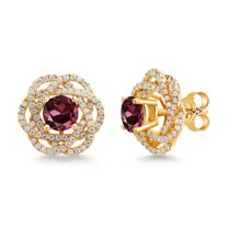 Gem Stone King 18K Yellow Gold Plated Silver Stud Earrings with Jackets Rhodolite Garnet and Moissanite (2.72 Cttw)