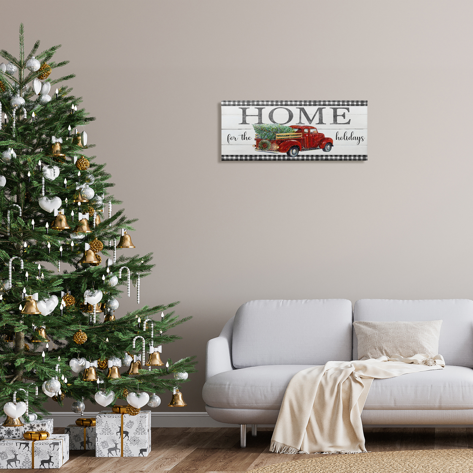 Stupell Industries Home For Holidays Truck Holiday Painting Gallery Wrapped Canvas Art Prints Wall Art, 30 x 13