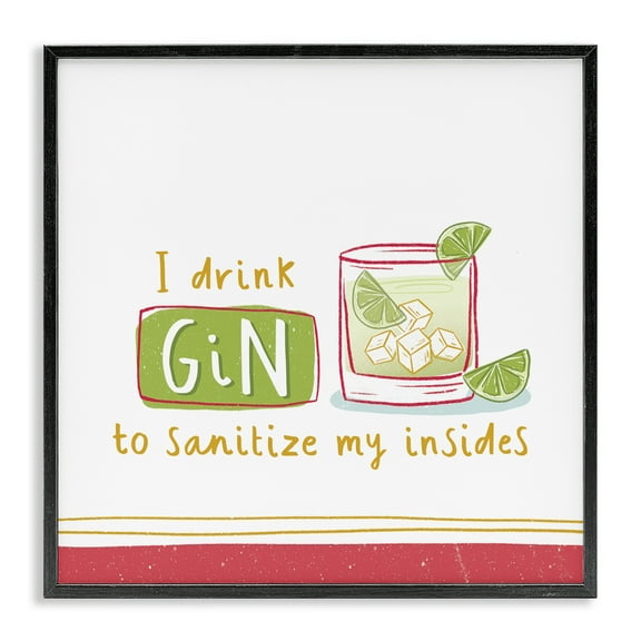 Stupell Industries Funny Gin Phrase Food & Beverage Painting Black Framed Art Print Wall Art, 12 x 12