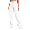 thumbnail image 3 of Women's Plus Size High Waist Wide Leg Jeans, Stretch Denim Straight Leg Pants with Side Pockets, Loose Fit Vintage Washed Mom Jeans for Casual and Daily Wear White XXXXXL, 3 of 10