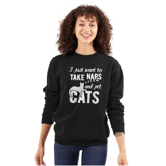 Take Naps and Pet Cats Funny Cute Women Plus Size Crewneck Sweatshirt Brisco Brands 2X