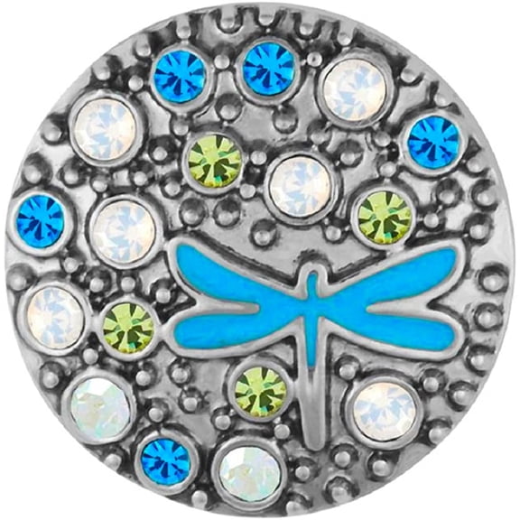 Snap Jewelry 18MM Dragonfly Ginger Charm with Blue and Green Rhinestones
