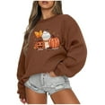 thumbnail image 1 of Virmaxy Femmes 2024 Halloween Col Rond Imprimé Manches Longues Haut Ample Chandail en Molleton Manches Longues Col Rond Haut/chemise Marron-4 S, 1 of 3