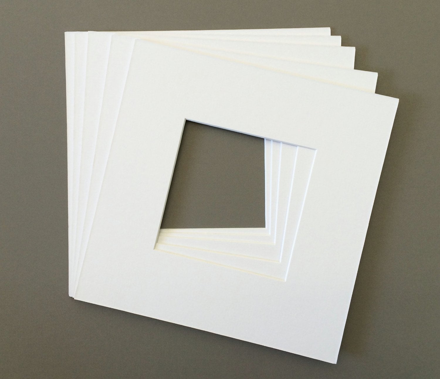 Pack of 5 12x12 Square White Picture Mats with White Core Bevel Cut for