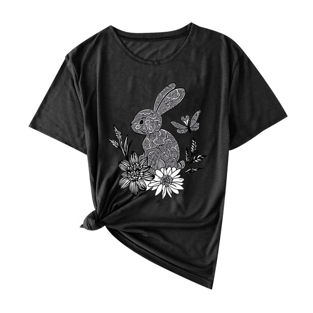 Camisas de Manga Corta para las Mujeres Moda Casual Impresión Cuello Redondo Suéter Tee Blusas