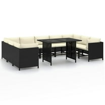 10pc Outdoor Sofa Set, White Cushions, 9 Modular Chairs, Table, Black