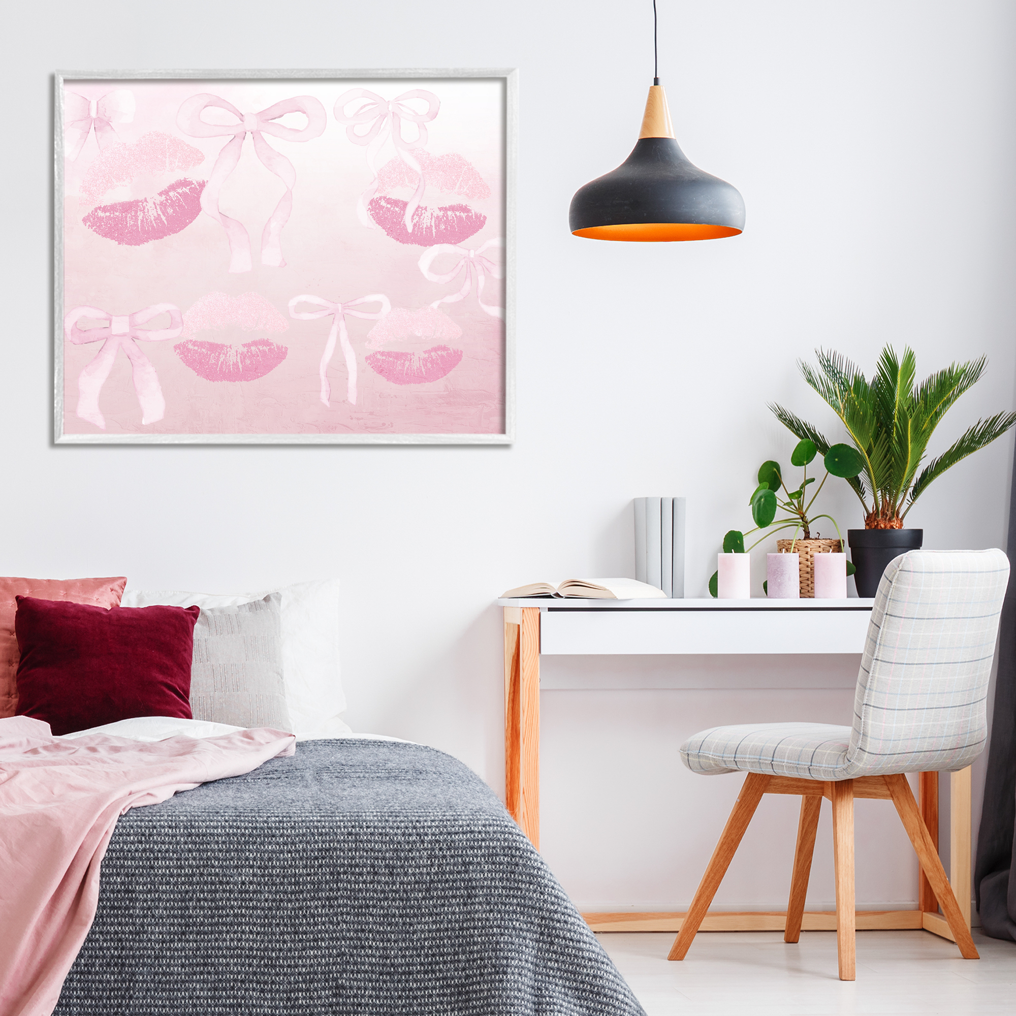 Dreamy Bows & Lips White Framed Giclee Art, design by Kim Allen