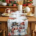 thumbnail image 4 of Winter Snowman Cotton Linen Table Runner Christmas Gift Leaves Flower Snow Ball Wood Grain Dining Table Runners for Home Decor Party Dining Room Restaurant Kitchen Party 13" x 90", 4 of 9