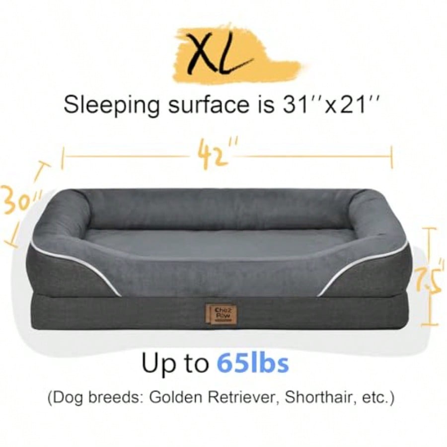 Washable Orthopedic Large Dog Bed Removable Orthopedic Foam Dogs Beds with Bolsters Waterproof Large Dog Bed and NonSlip Bottom Extra Large Dogs Beds Sofa
