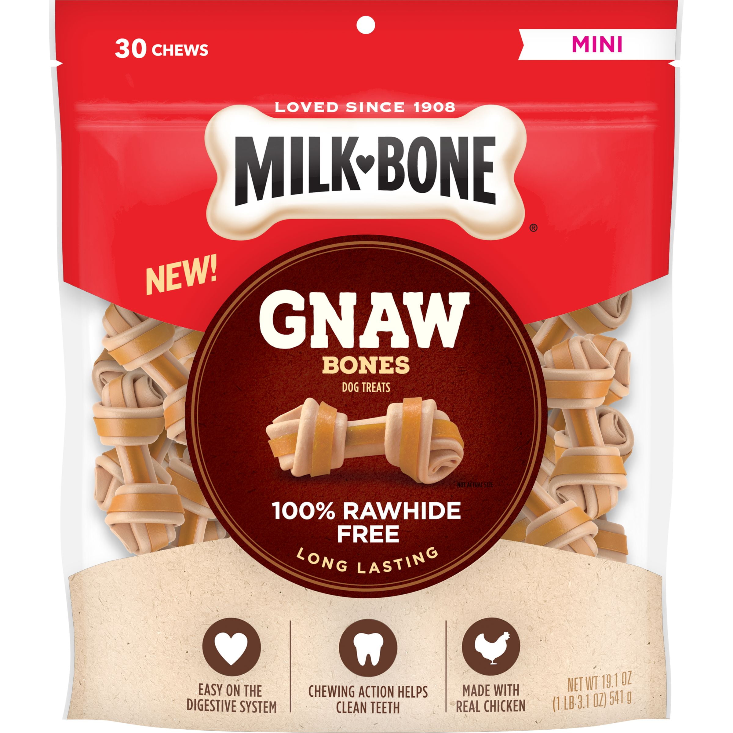 MilkBone GnawBones RawhideFree Knotted Dog Bones, Chicken, Mini, 19.1