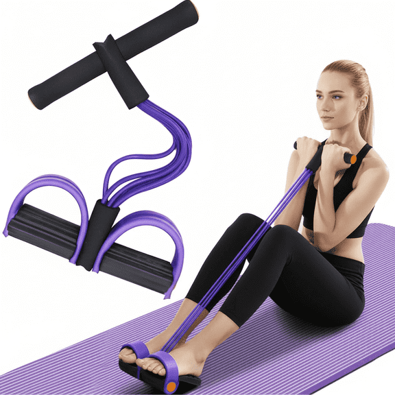 Pedal Resistance Band with Handle, Ankle Resistance Bands, 6-Tubes Manual Tension Training Pedal (Purple)