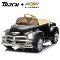 Track Seven 12V Kids Ride on Car, Licensed Chevrolet 3100 Pickup Electric Car with Remote Control, LED Lights, Bluetooth, Power Indicator, Storage, Kids Ride on Truck Toy for Boys Girls Age 3 , Black