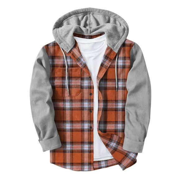 Dovford Men's Flannel Hooded Shirts, Casual Long Sleeve Plaid Hoodies for Men, Lightweight Fall Spring Button Down Shirt Jacket