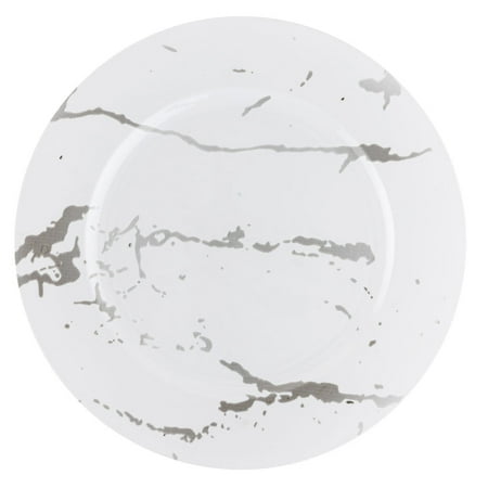 

(48 PACK) EcoQuality 13 inch Round Charger White Plastic Plates with Granite Design - China Like Party Plates Heavy Duty Large Disposable Dinner Salad Plate Weddings Serveware
