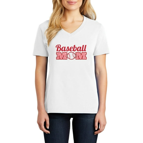 Big Size Cheetah Baseball Mom Graphic Design Ladies V-Neck - White XL