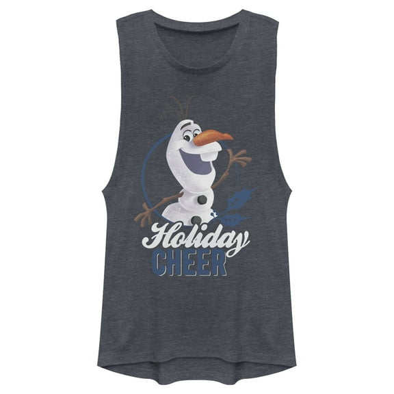 Junior's Frozen Olaf Holiday Cheer Festival Muscle Graphic Tee Denim Blue Heather 2X Large