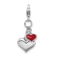 thumbnail image 1 of FB Jewels Sterling Silver Rhodium Plated Enameled Double Heart w/Lobster Clasp Charm, 1 of 3