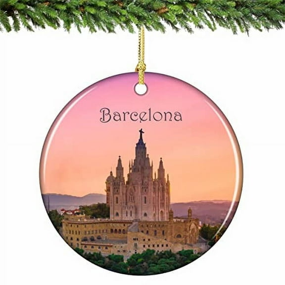 Barcelona Spain Sunset Christmas Ornament Porcelain 2.75 Inches