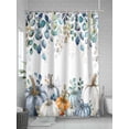thumbnail image 5 of Fall Thanksgiving Shower Curtain, Orange White Blue Pumpkin Eucalyptus Leaf Bathroom Decor Curtains Set with Hooks, Waterproof Fabric Home Accessories， Stall 54 X 78 Inch, 5 of 6
