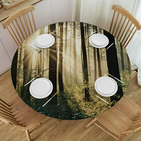 

Sheronv Sunlight Through Trees Round Table Cover Stain Resistant Washable for Indoor Outdoor Kitchen Dining Wedding Parties 100% Polyester Tablecloth Home Kitchen Outdoor Decoration 54 -58