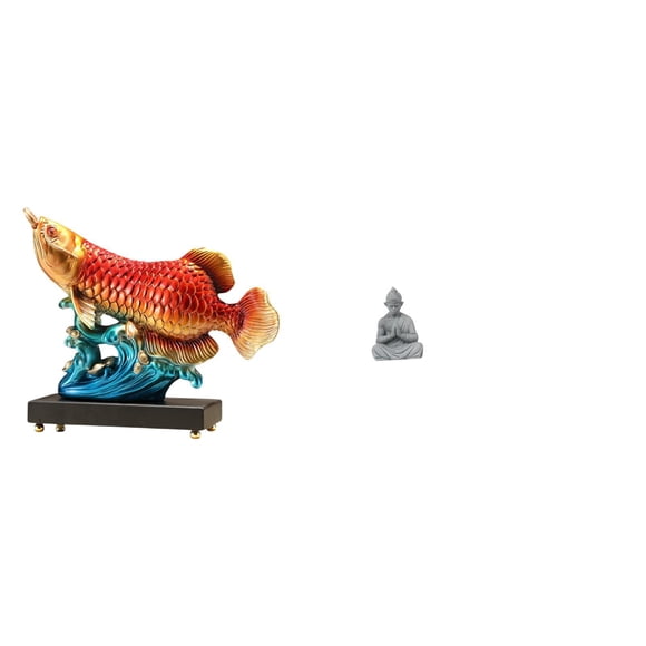 Siruishop Arowana Monkey Buddha Resin Sculpture Prosperity Figurine Decorative Ornament for Living Room Entrance Hotel Patio Backyard Home
