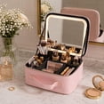 thumbnail image 2 of Cosmetic Organizer with Rechargeable LED Mirror and Adjustable Dividers, Pink, 2 of 6