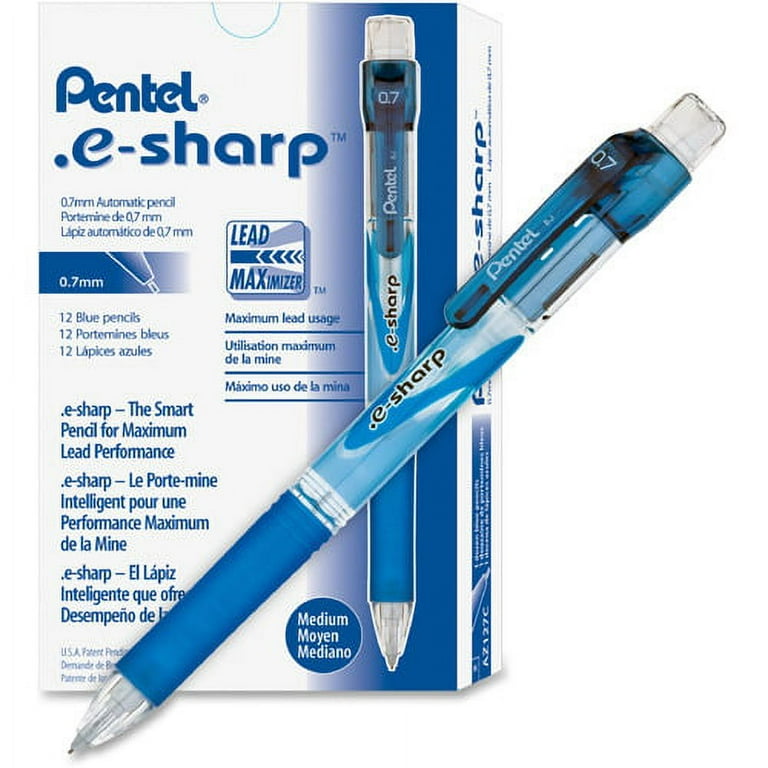 .e-Sharp Mechanical Pencil, 0.7 mm, HB (#2), Black Lead, Blue Barrel, Dozen .e-Sharp Mechanical Pencil, 0.7 mm, HB (#2), Black Lead, Blue Barrel, Dozen