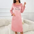 thumbnail image 4 of VNKIDY Womens Plush Nightgown Dress Solid Color Letter Print Long Sleeve Crewneck Sleep Shirt With Pockets For Warm Loungewear Pink XL, 4 of 9