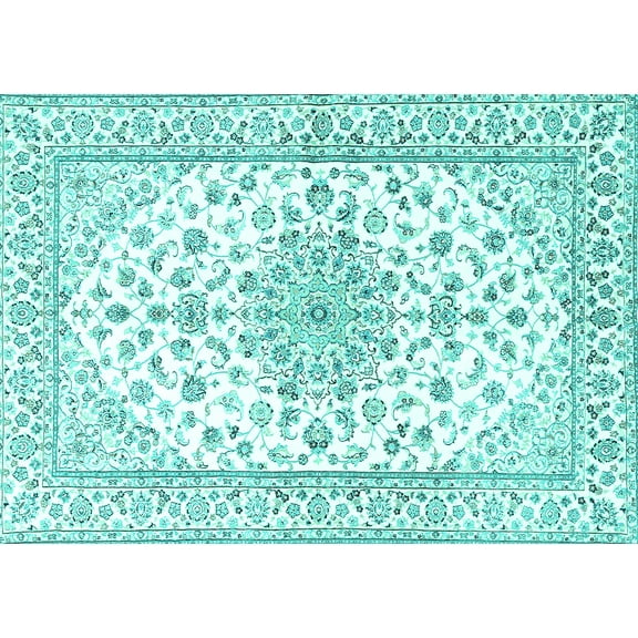 Ahgly Company Machine Washable Indoor Rectangle Persian Turquoise Blue Traditional Area Rugs, 5' x 7'