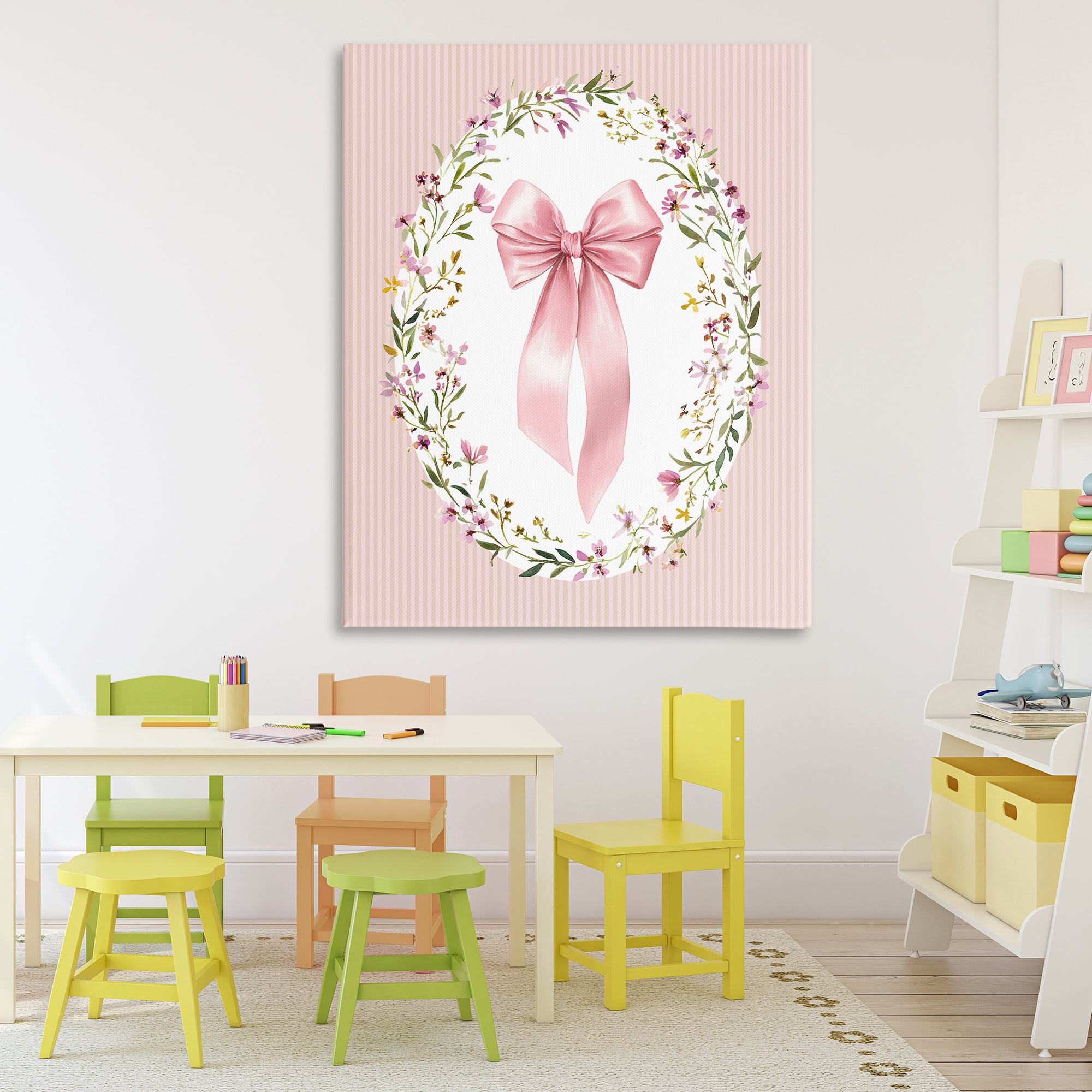 Stupell Industries Ribbon with Oval Florals Canvas Wall Art, design by Christine Simpson Art