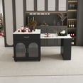 thumbnail image 1 of 80-inch Expandable Kitchen Island with Dining Table, Marble-Grain Countertop with Power Outlet, Mobile Storage Cart with Cabinet & 2 Drawers, Kitchen Prep Table (Black), 1 of 4