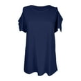thumbnail image 4 of ZQGJB Plus Size Cold Shoulder Tops for Women Summer Short Sleeve Casual Solid Color Round Neck Pullover Long Tshirt Loose Flowy Comfy Tunic Blouse Navy S, 4 of 6