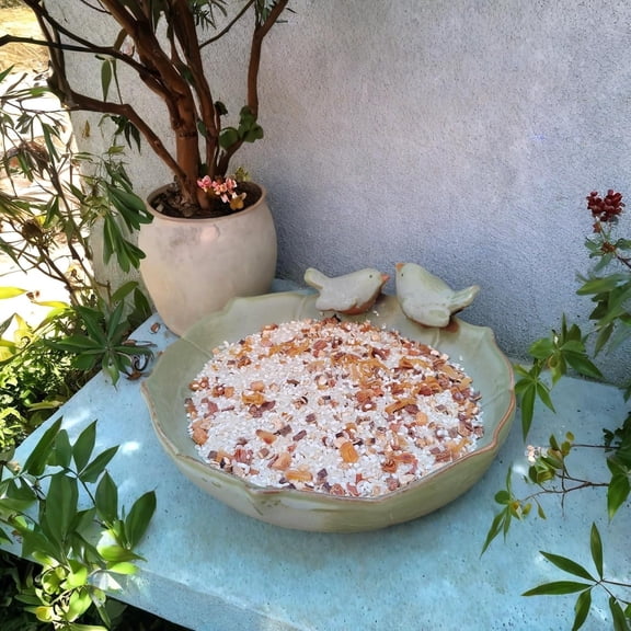Ceramic Bird Bath Bowl for Outside, Garden, Tabletop, Deck, Balcony and Lawn