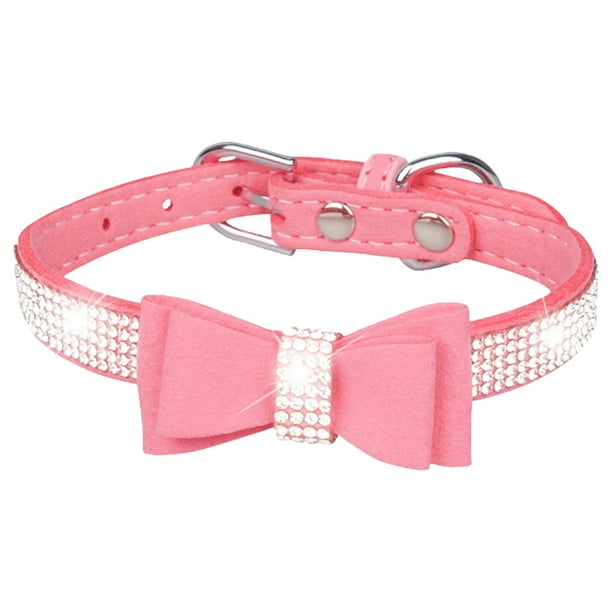 Dog collar, cat collar, glittering crystal diamond bow collar gold