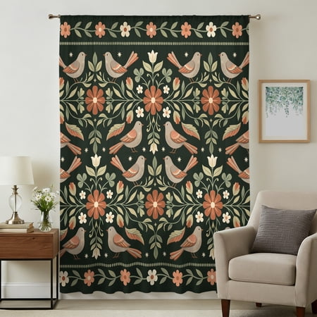 Birds Floral Sheer Curtains 54 Inches Long Vintage Abstract Art Botanical Black Light Filering Curtains Breathable Simi Curtain Privacy Drapes for Kitchen Bathroom Small Window Treatment