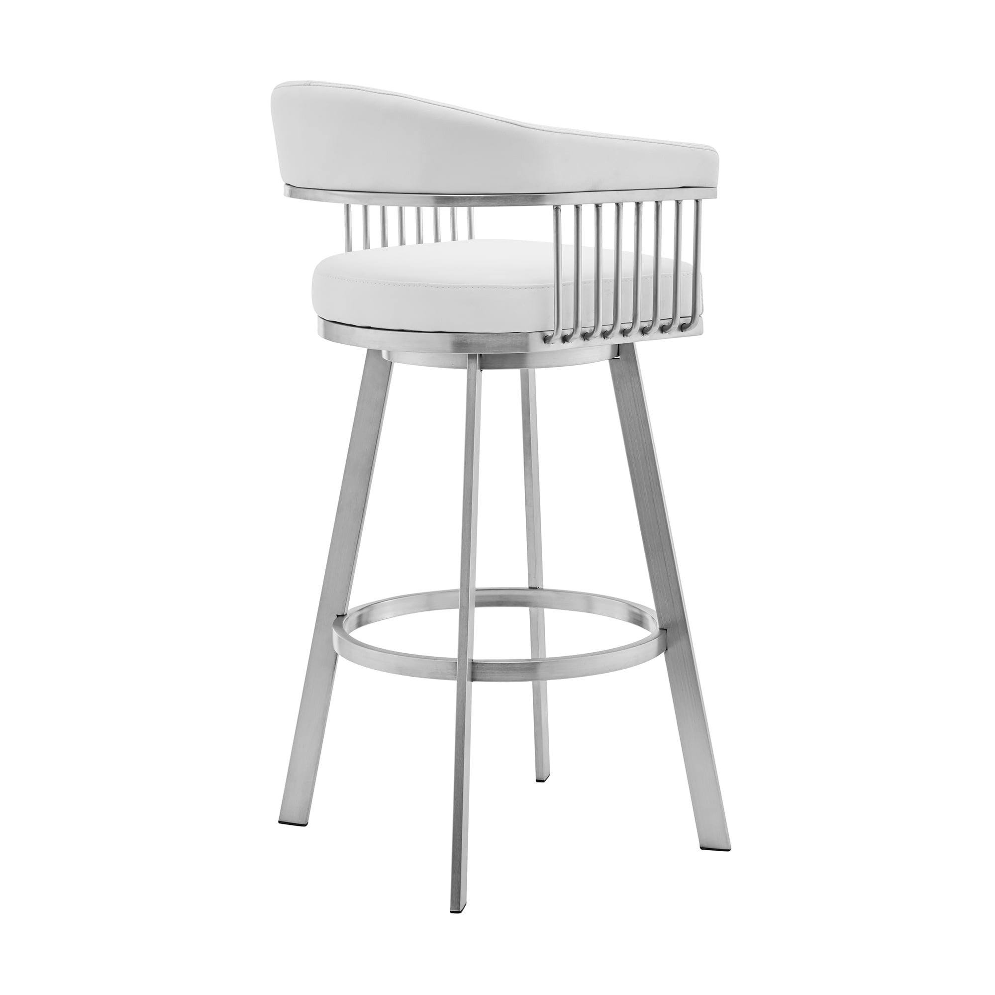 Chelsea 29" Swivel Bar Stool with Brushed Stainless Steel and White Faux Leather
