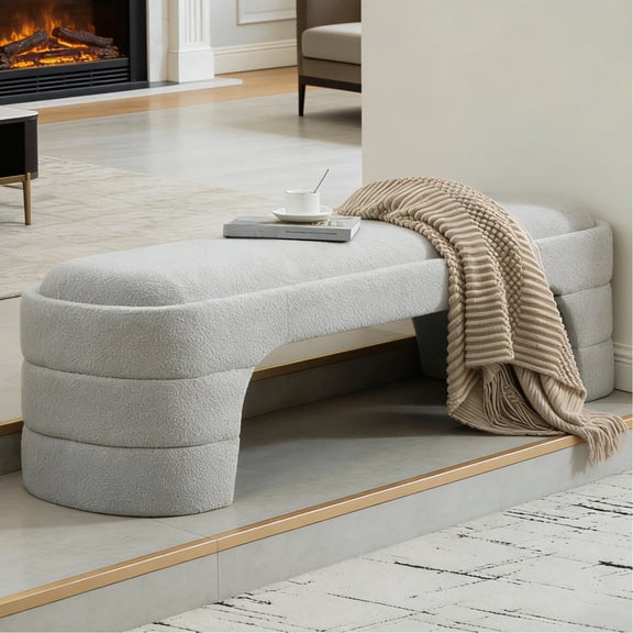 HIUU Light Gray Ottoman,Modern Benches for Entryway with Soft Chenille Fabric,Bedroom Benches for Foot of Bed,Cushioned Bench for Living Room
