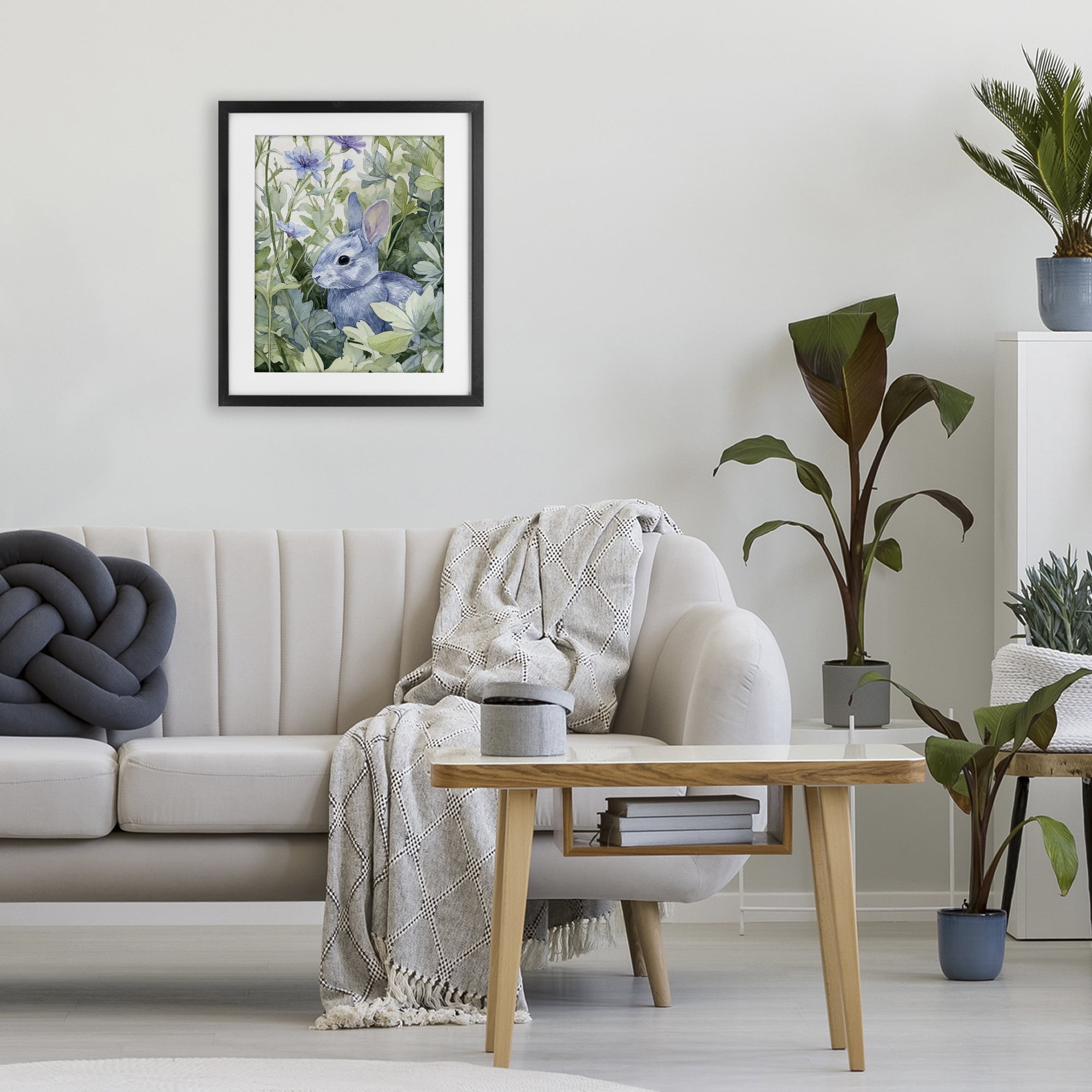 Stupell Industries Blue Bunny Among Leaves Black Framed Print Under Glass, design by Franklyn Gregory