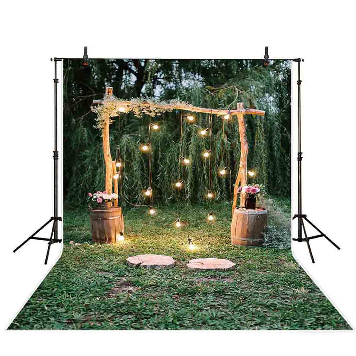 YongFoto 12x10ft Romantic Wedding Ceremony Backdrop for Photography Floral Arch with Tassels White Door Tulle Dome Lakeside Corridor Background Bridal Shower Newlyweds Anniversary Artistic Photoshoot