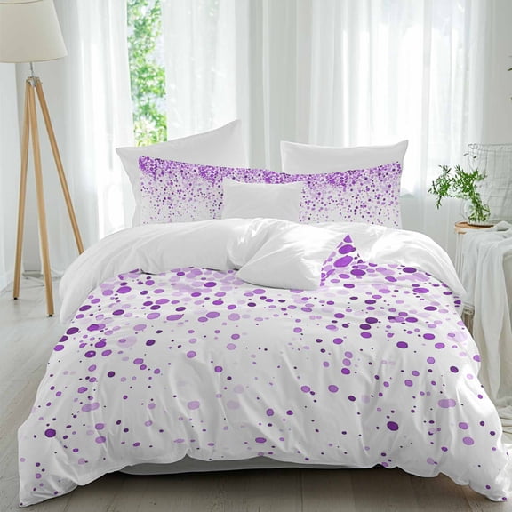 3 Piece Purple Polka Dot Duvet Cover Set California King,Microfiber Comforter/Quilt Cover with Corner Ties and 2 Pillowcases,Abstract Modern Art Dots Watercolor All Season Bedding with Zipper Closure