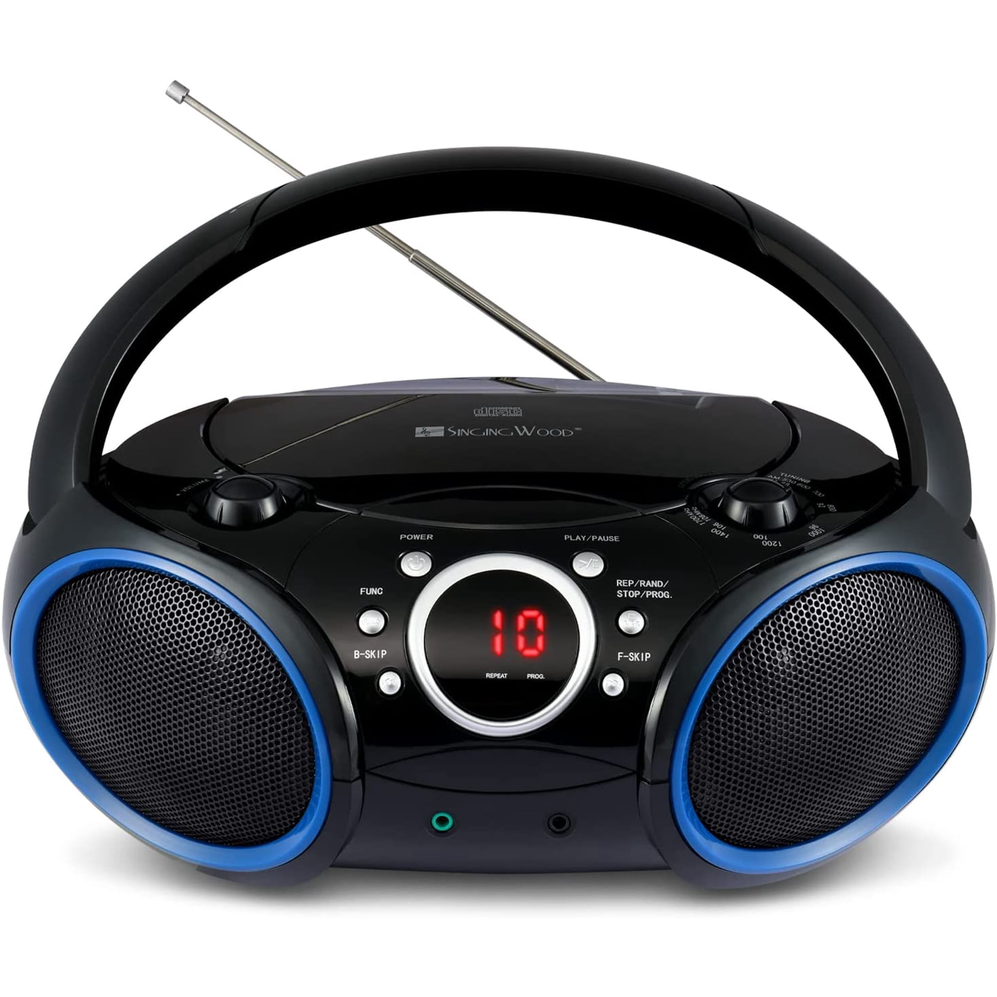 singing wood SBX030C Portable CD Boombox with AM FM Stereo, Aux Input, Headphone Jack, AC/Battery Powered, Blue